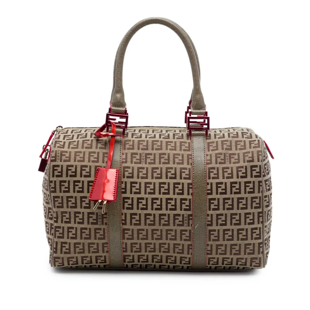 Fendi Zucchino Canvas Forever Bauletto Boston Bag Beige Very good - Front View