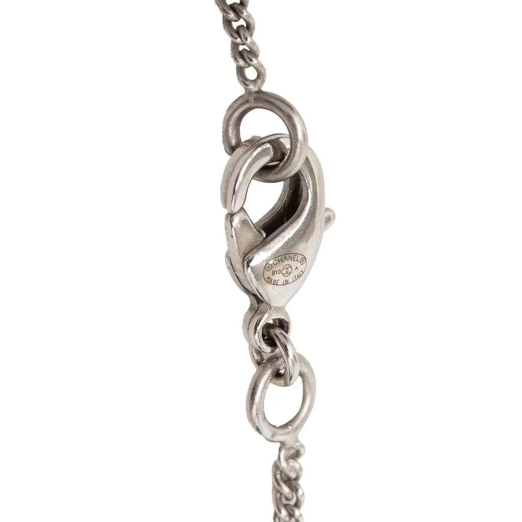 Chanel CC Brass Resin Teardrop Pendant Necklace Silver Metal Very good - Inside View