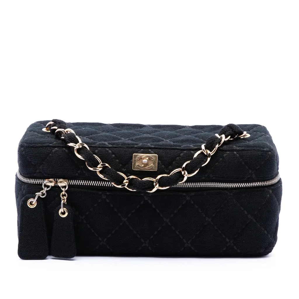 Chanel CC Quilted Jersey Wild Stitch Vanity Bag Black Very good - Front View