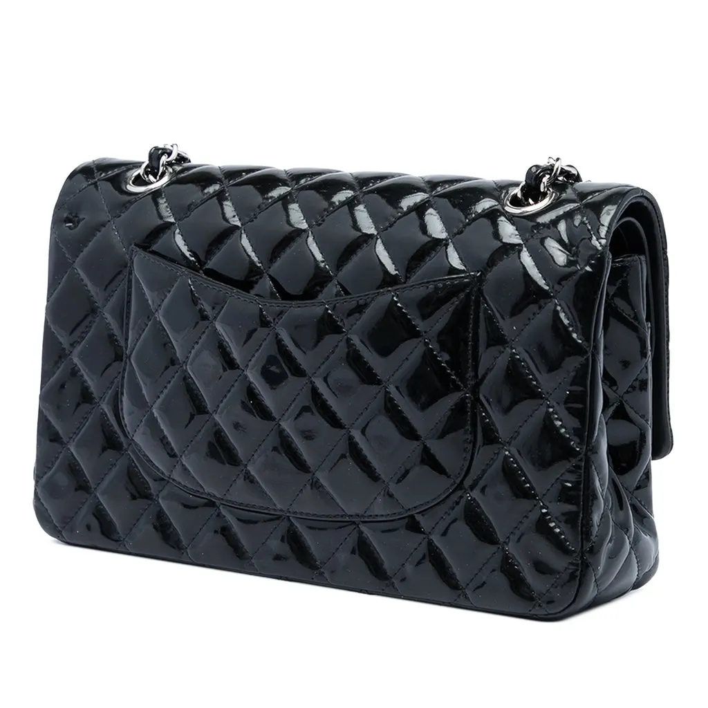 Chanel Medium Classic Patent Double Flap Black Leather Very good - Back View