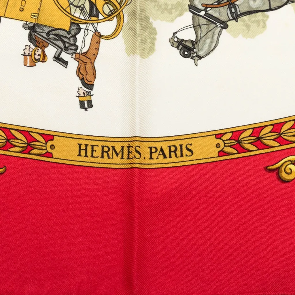 Hermès La Promenade De Longchamps Silk Scarf 90 Red Very good - Inside View