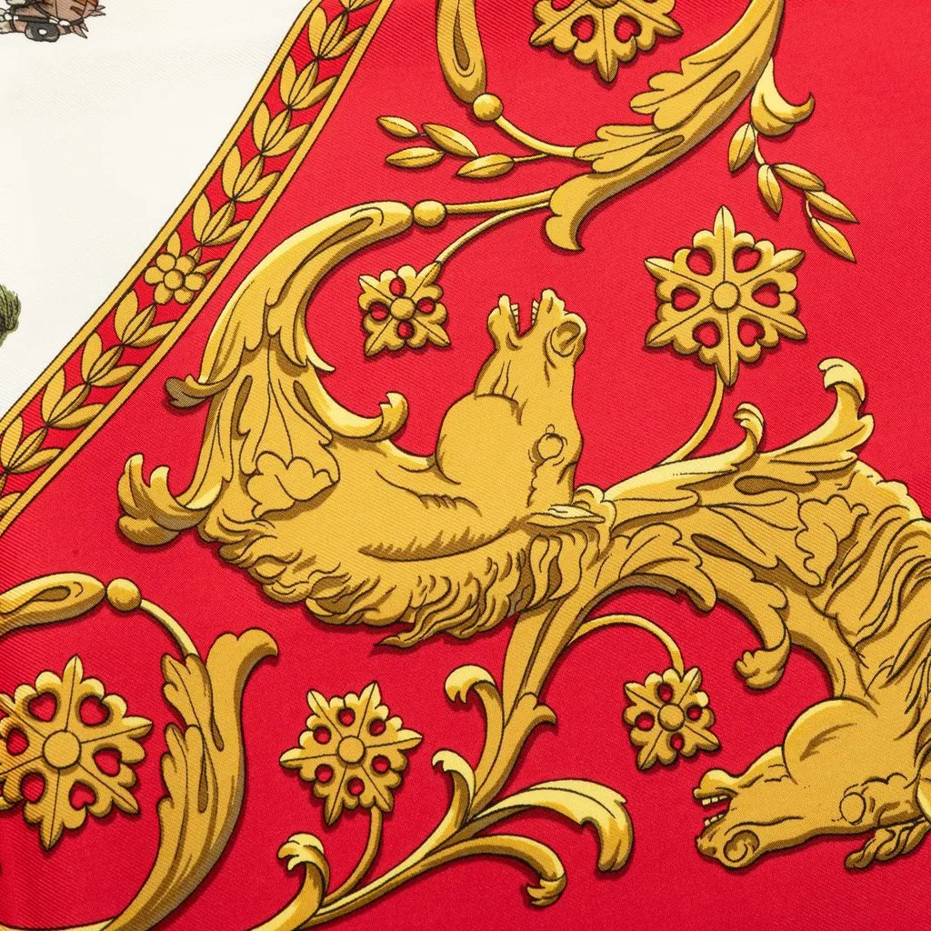Hermès La Promenade De Longchamps Silk Scarf 90 Red Very good - Model View