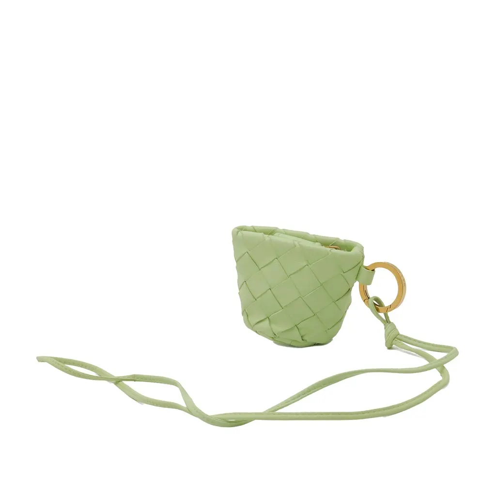 Bottega Veneta Nappa Intrecciato Cup Coin Pouch with Strap Green Leather Very good - Back View