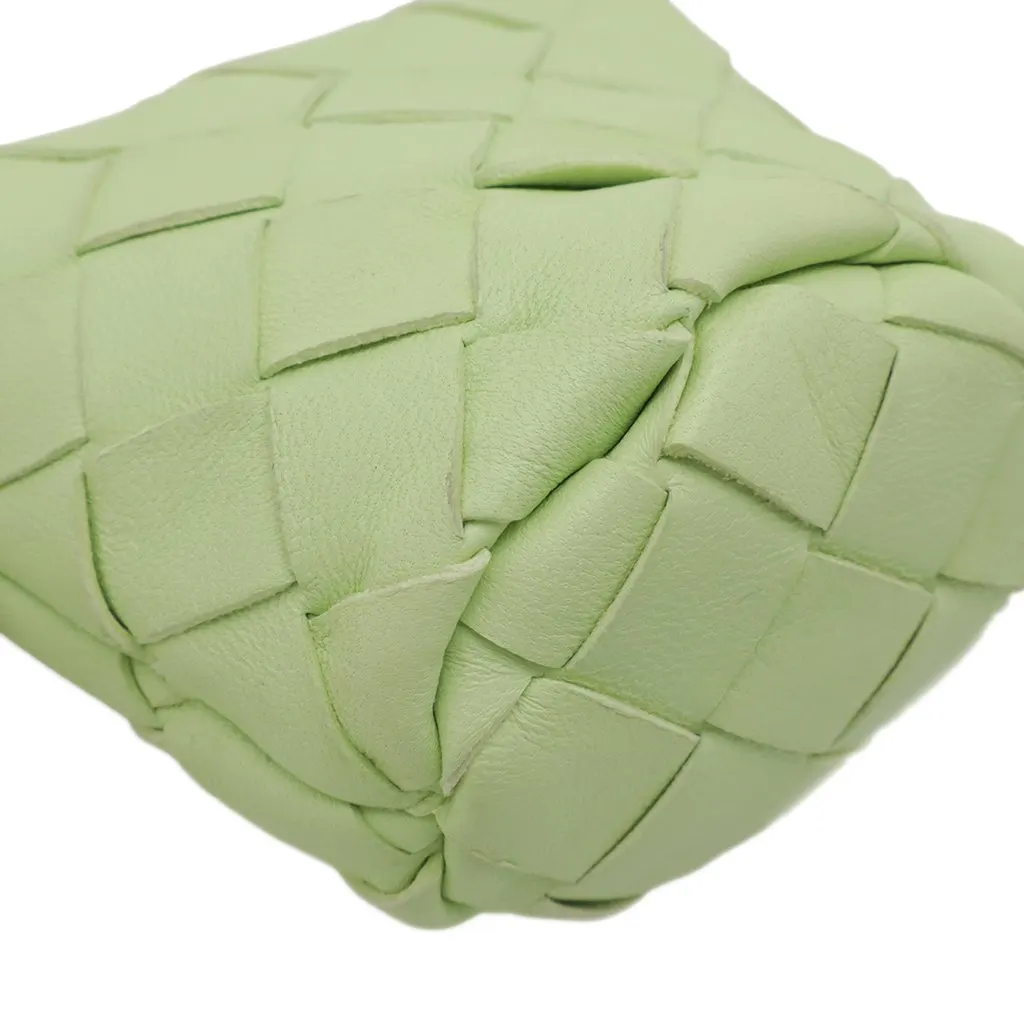 Bottega Veneta Nappa Intrecciato Cup Coin Pouch with Strap Green Leather Very good - Model View