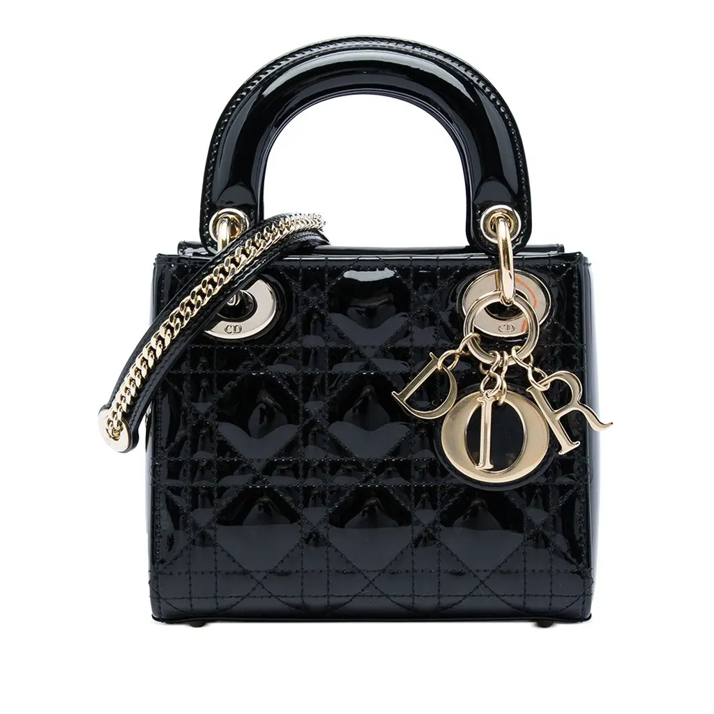 Dior Mini Patent Cannage Lady Dior Black Leather Very good - Front View