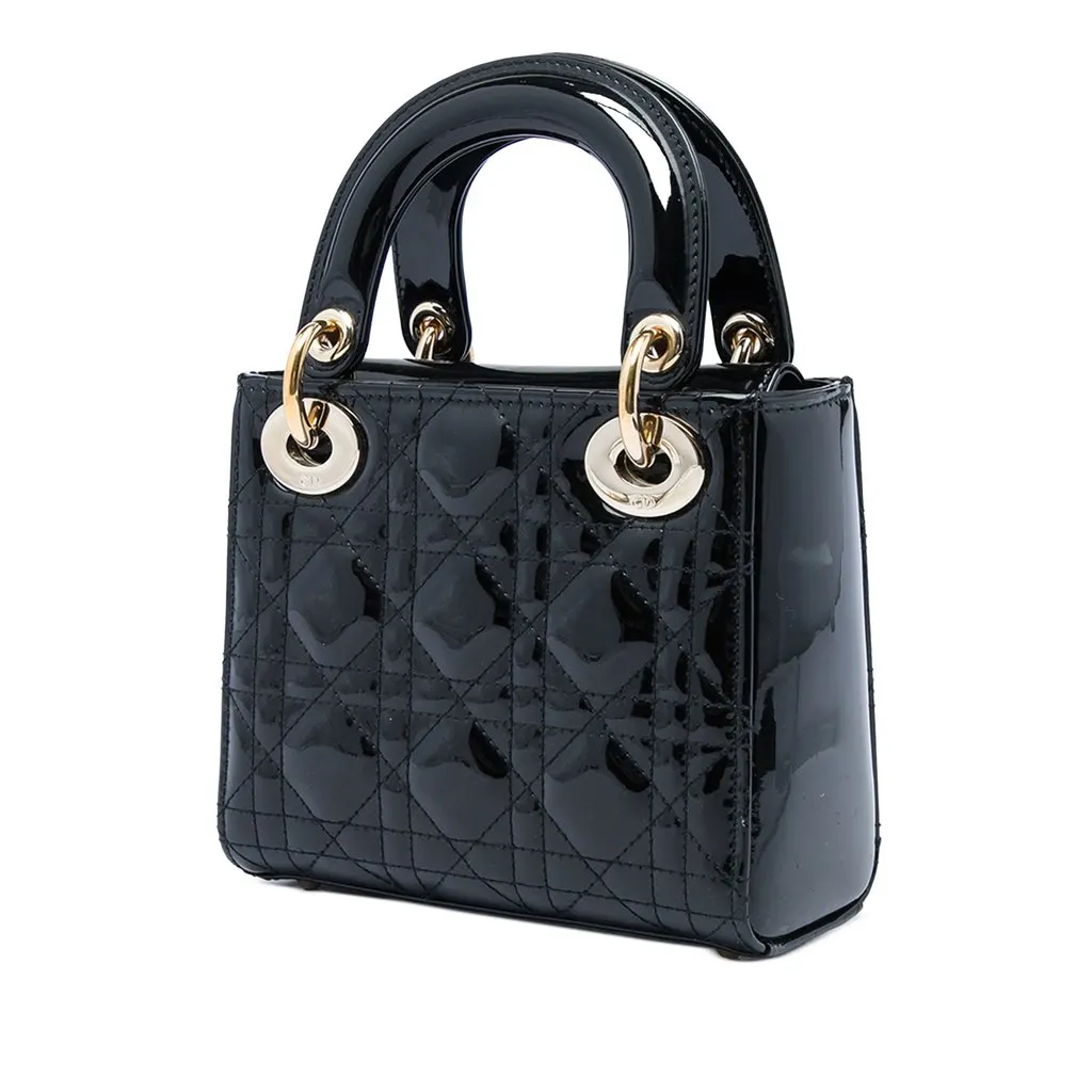 Dior Mini Patent Cannage Lady Dior Black Leather Very good - Back View