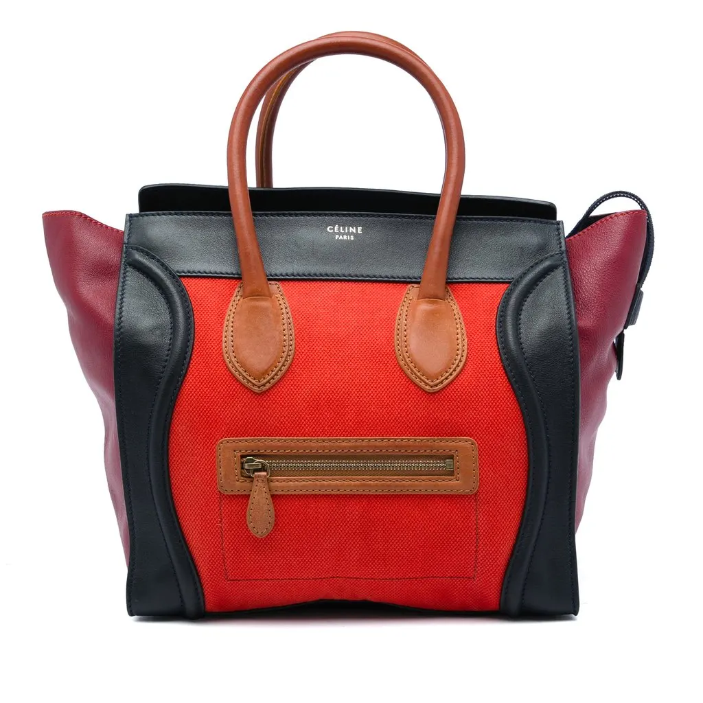 Celine Mini Multicolor Canvas and Leather Luggage Tote Orange Very good - Front View