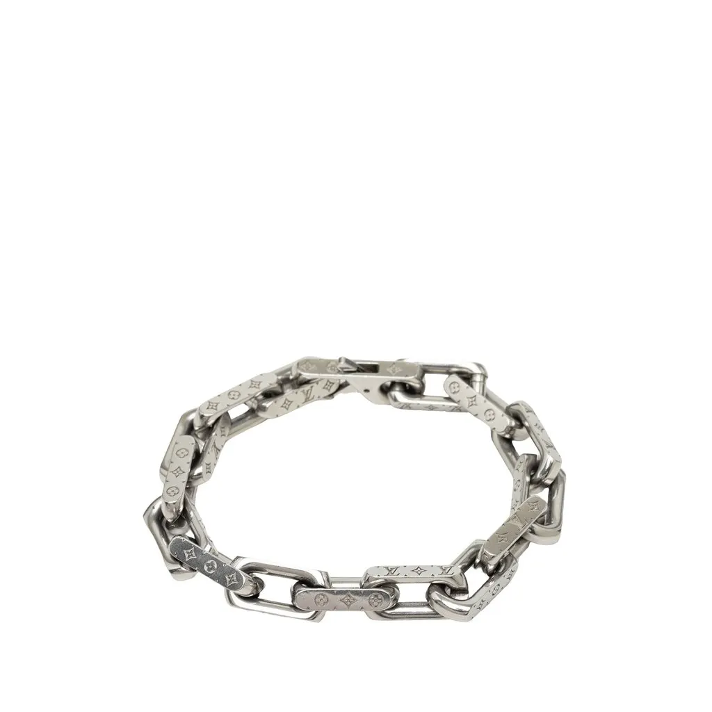 Louis Vuitton Stainless Steel Monogram Chain Bracelet L Silver Stainless steel Very good - Front View