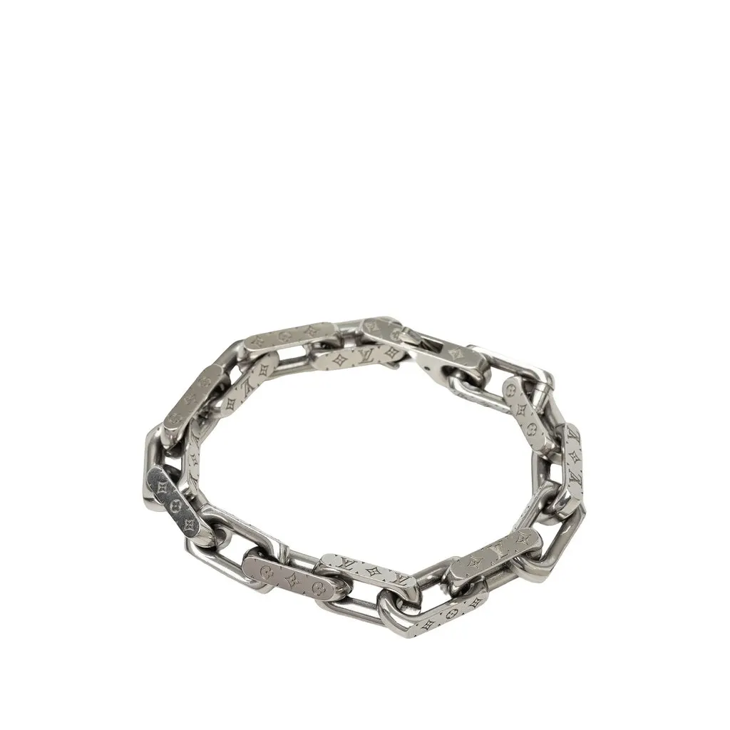Louis Vuitton Stainless Steel Monogram Chain Bracelet L Silver Stainless steel Very good - Back View