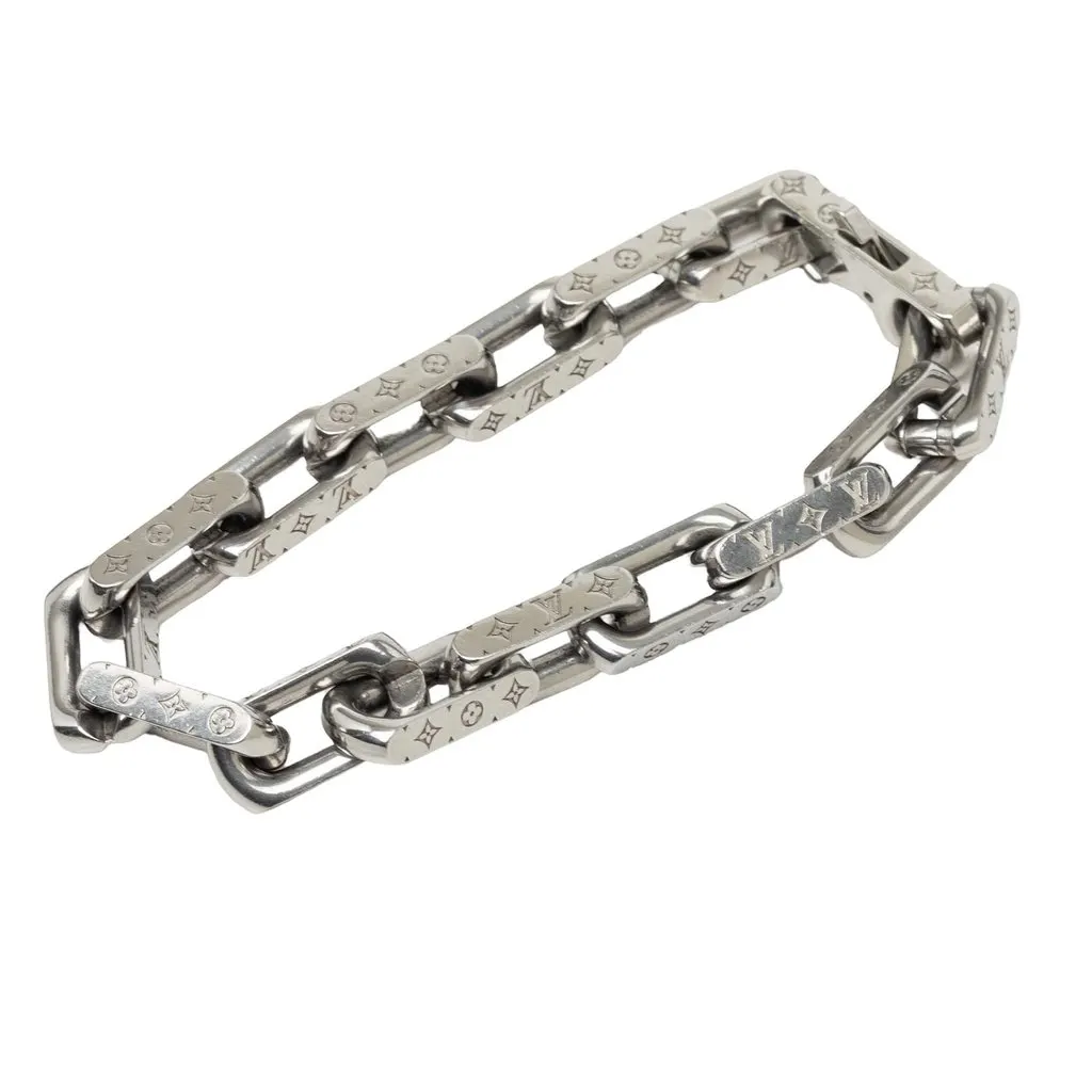 Louis Vuitton Stainless Steel Monogram Chain Bracelet L Silver Stainless steel Very good - Model View