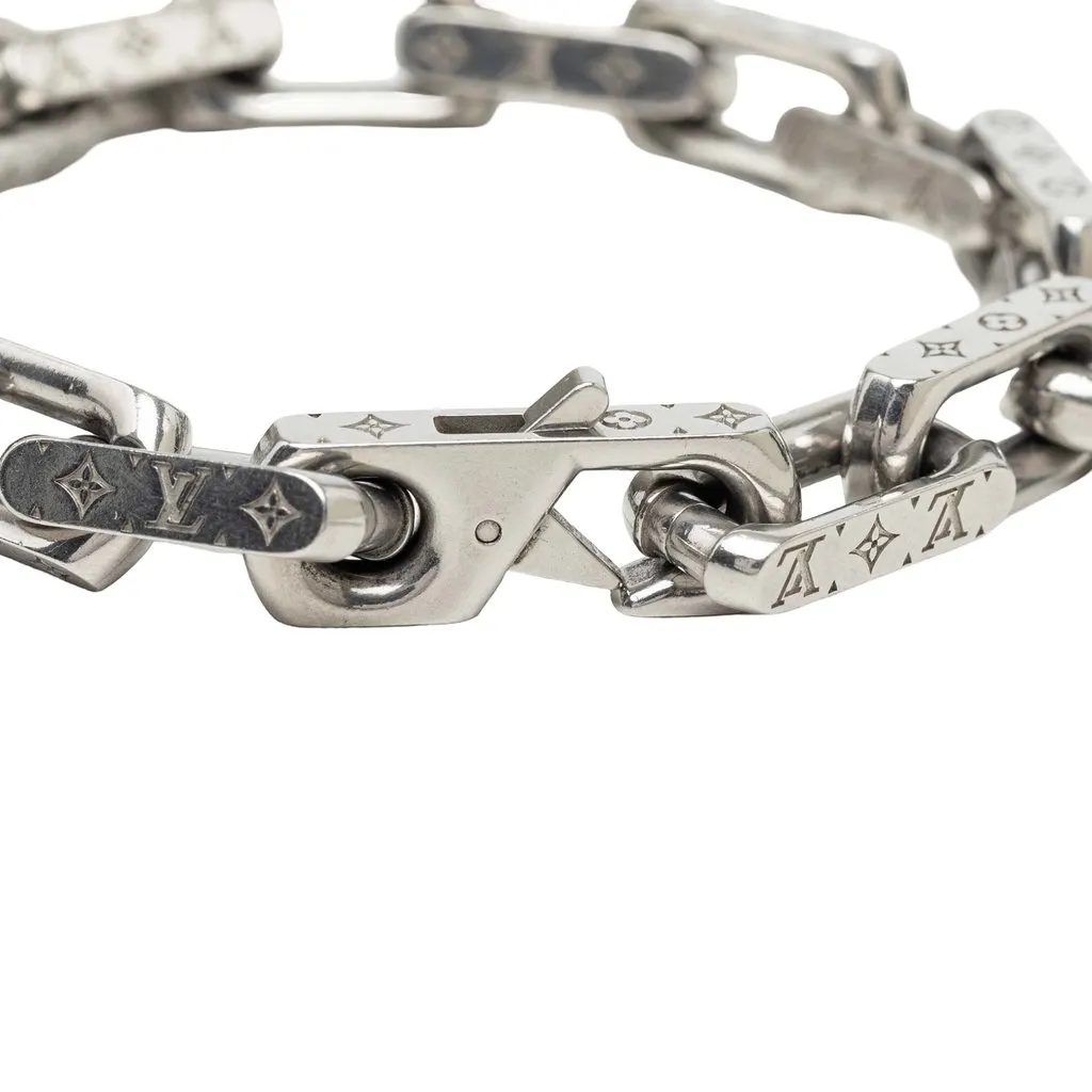 Louis Vuitton Stainless Steel Monogram Chain Bracelet L Silver Stainless steel Very good - Box View