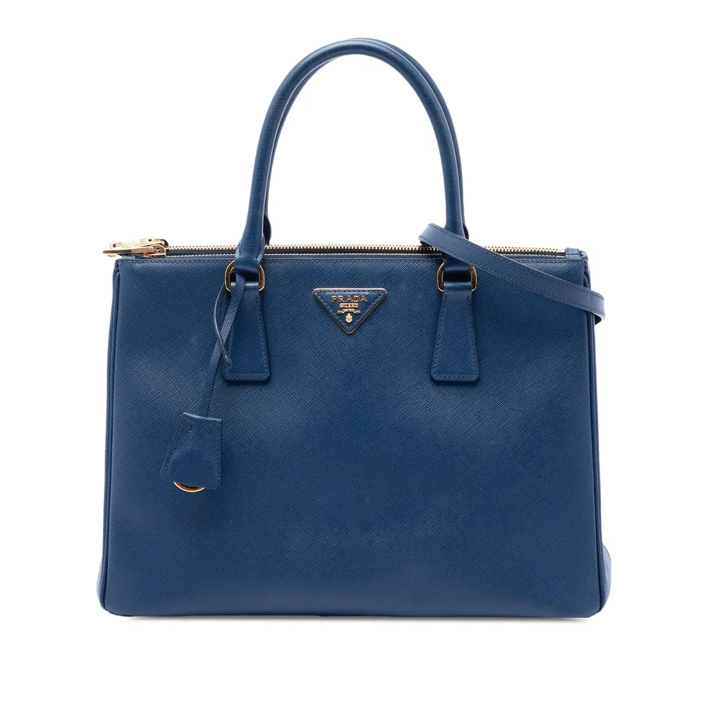 Prada Medium Saffiano Lux Galleria Double Zip Satchel Blue Leather Very good - Front View