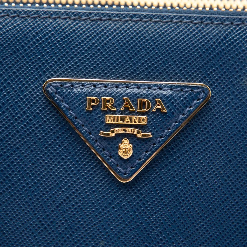 Prada Medium Saffiano Lux Galleria Double Zip Satchel Blue Leather Very good - Box View
