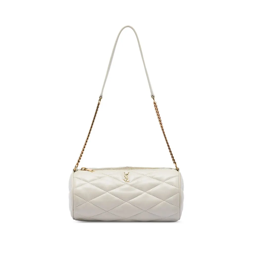Saint Laurent Mini Quilted Lambskin Sade Tube Bag White Leather Very good - Front View