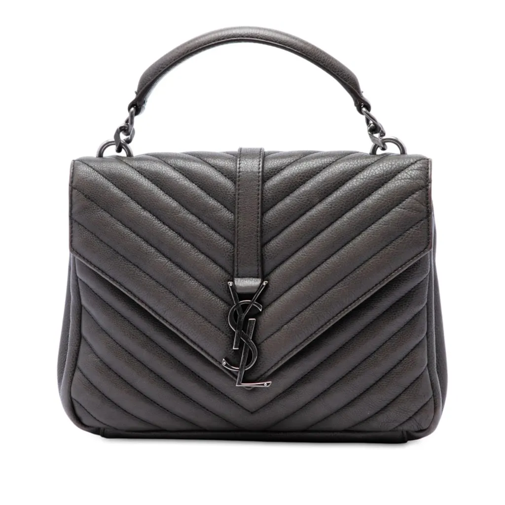 Saint Laurent Medium Chevron Sheepskin Monogram College Satchel MultiColor Leather Very good - Front View