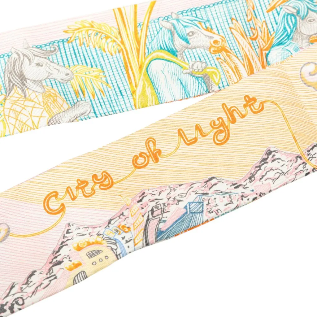 Hermès City of Light Silk Twilly Scarf Yellow Silk Never worn - Back View