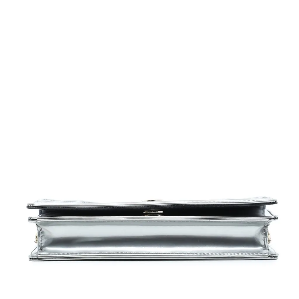 Dior Metallic Patent Microcannage Diorama Wallet on Chain Silver Leather Good - Inside View
