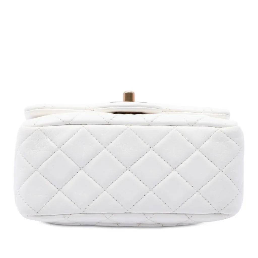 Chanel Mini Square Classic Lambskin Pearl Crush Single Flap White Leather Very good - Inside View