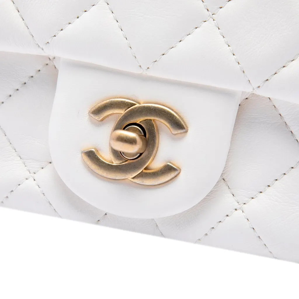 Chanel Mini Square Classic Lambskin Pearl Crush Single Flap White Leather Very good - Box View