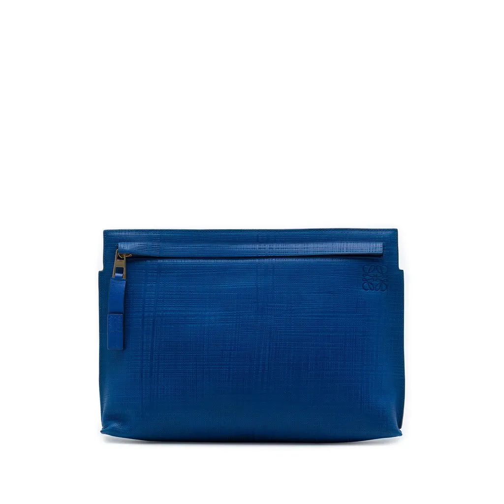 LOEWE Leather Anagram T Clutch Blue Leather Very good - Front View