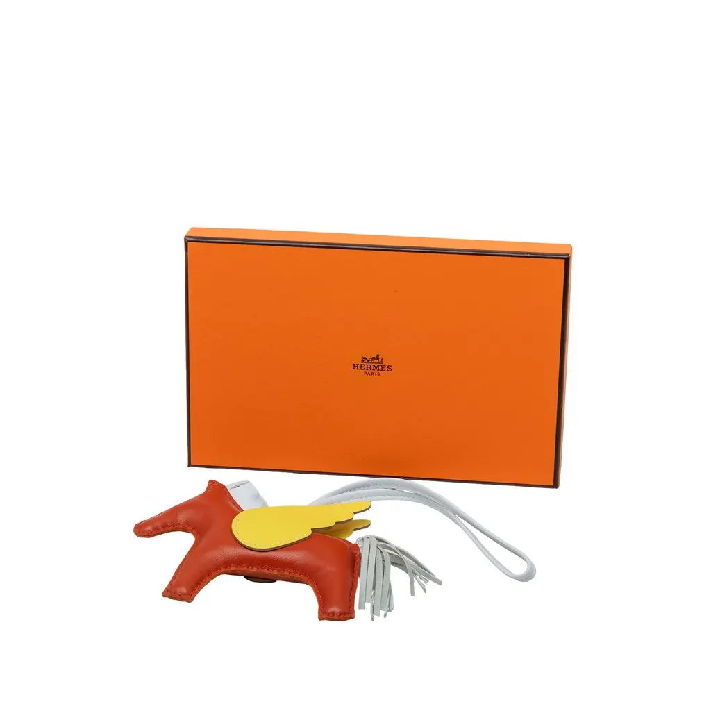 Hermès Milo Lambskin and Swift Grigri Rodeo Pegase Bag Charm PM Orange Leather Very good - Box View