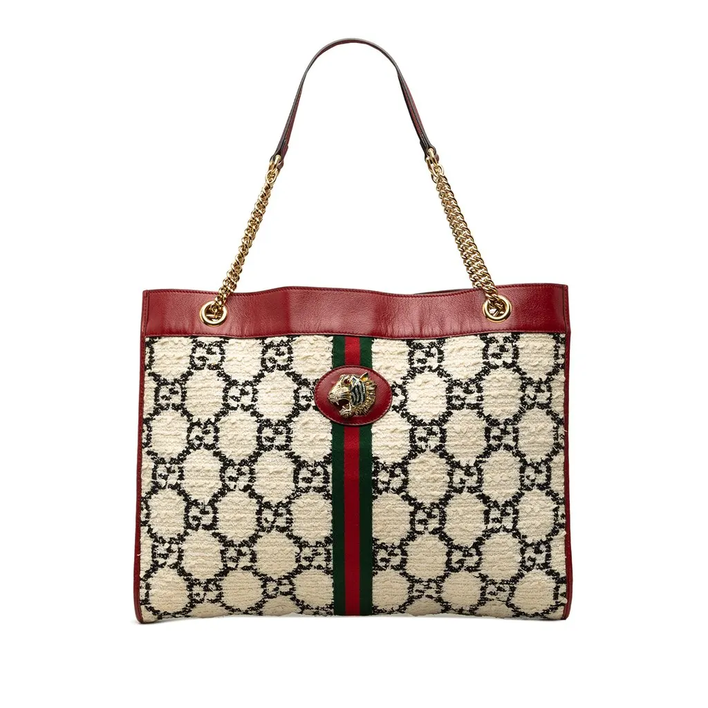 Gucci Large GG Tweed Web Rajah Tote White Very good - Front View