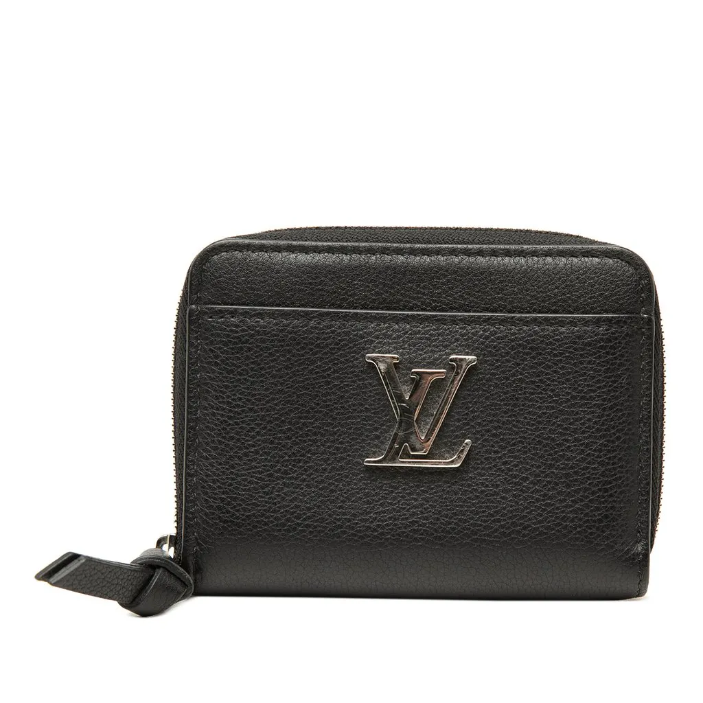 Louis Vuitton Calfskin Lockme Zippy Coin Purse Black Leather Very good - Front View