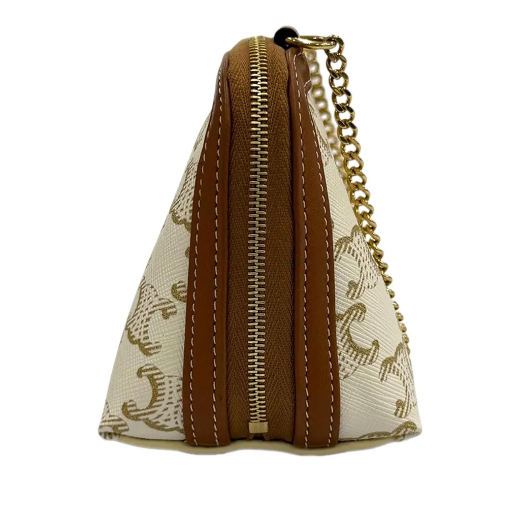 Celine Triomphe Coated Canvas Clutch On Chain White Very good - Back View