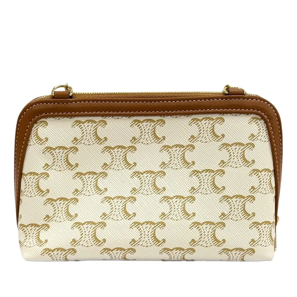 Celine Triomphe Coated Canvas Clutch On Chain White Very good - Inside View