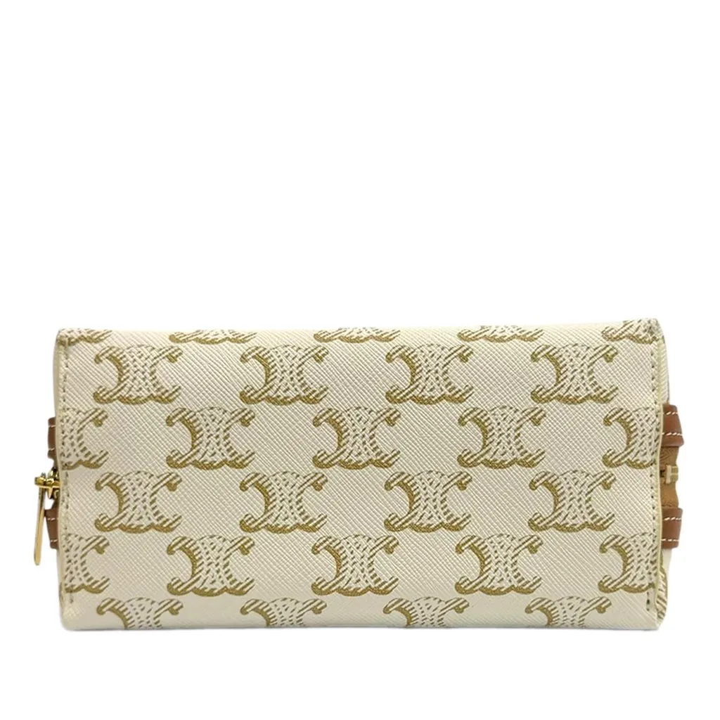 Celine Triomphe Coated Canvas Clutch On Chain White Very good - Model View