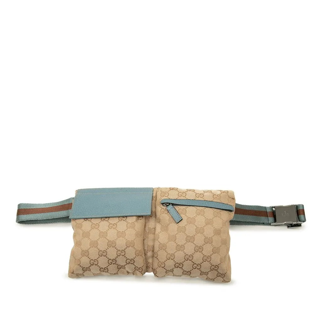 Gucci GG Canvas Web Double Pocket Belt Bag Beige Canvas Very good - Front View