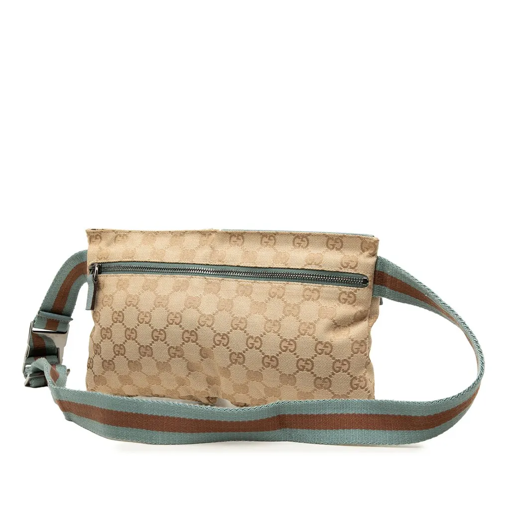 Gucci GG Canvas Web Double Pocket Belt Bag Beige Canvas Very good - Back View