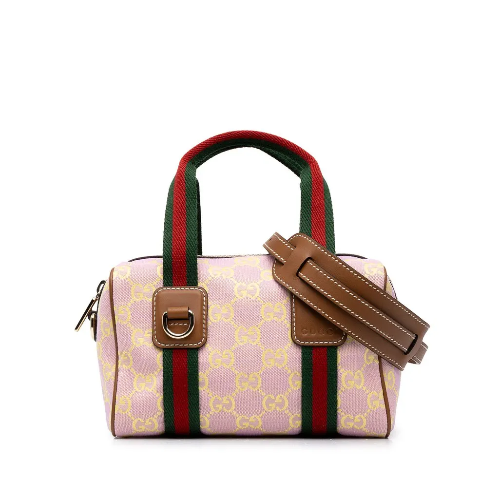Gucci Mini GG Canvas Web Boston Bag Pink Canvas Very good - Front View