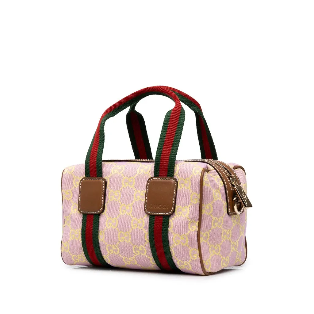 Gucci Mini GG Canvas Web Boston Bag Pink Canvas Very good - Back View
