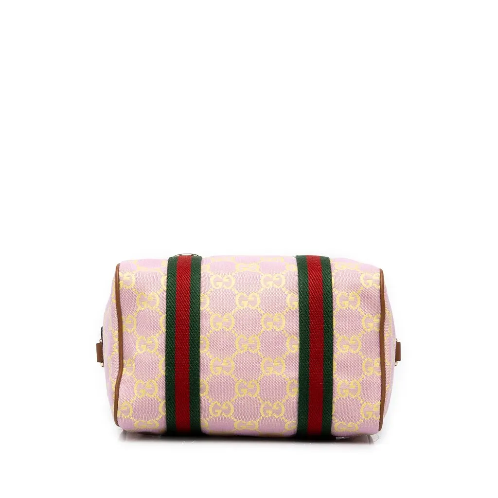 Gucci Mini GG Canvas Web Boston Bag Pink Canvas Very good - Inside View