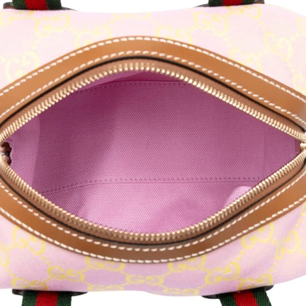 Gucci Mini GG Canvas Web Boston Bag Pink Canvas Very good - Model View