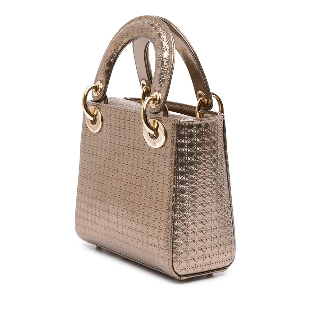 Dior Mini Metallic Patent Microcannage Lady Dior Gold Leather Very good - Back View