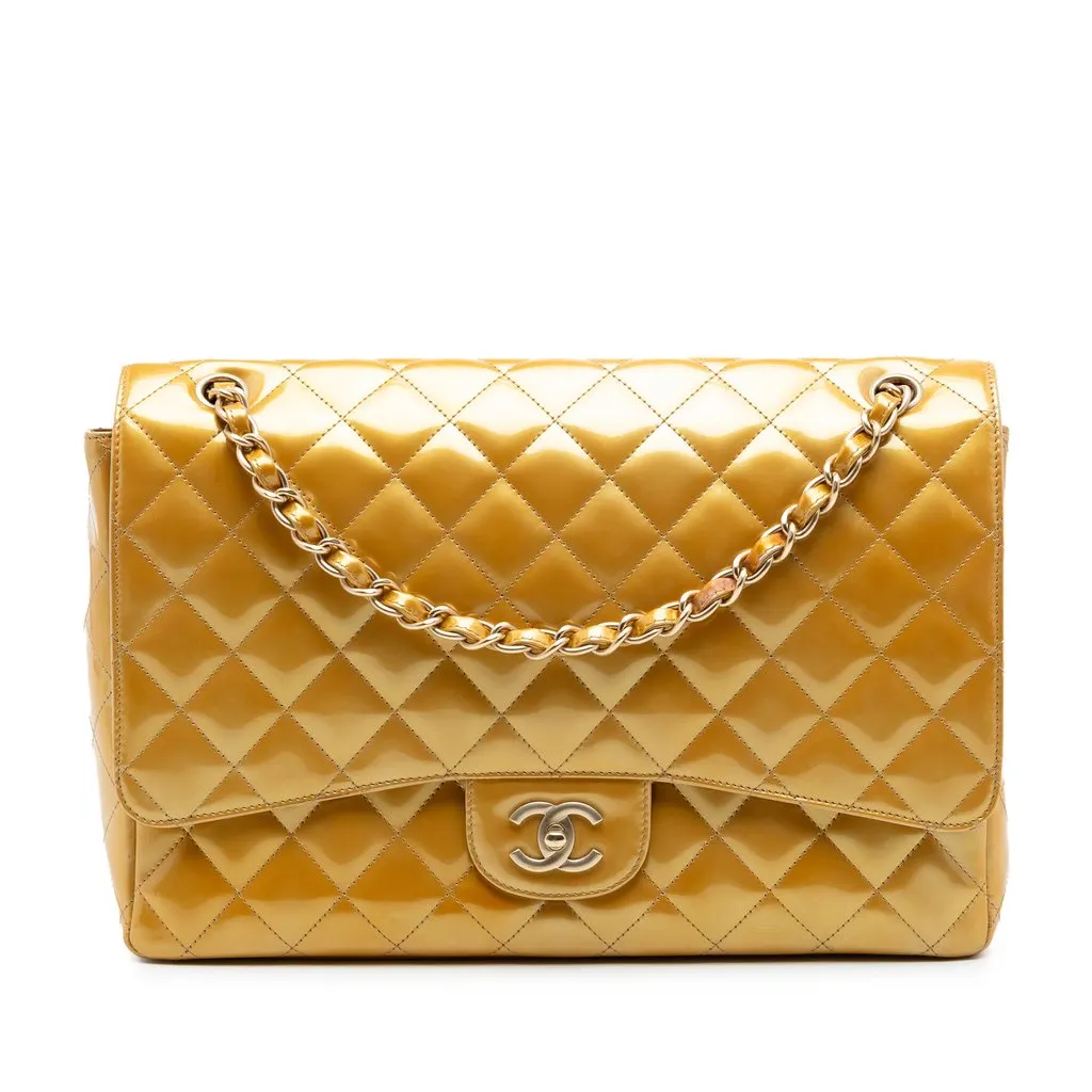 Chanel Maxi Classic Patent Single Flap Gold Leather Very good - Front View