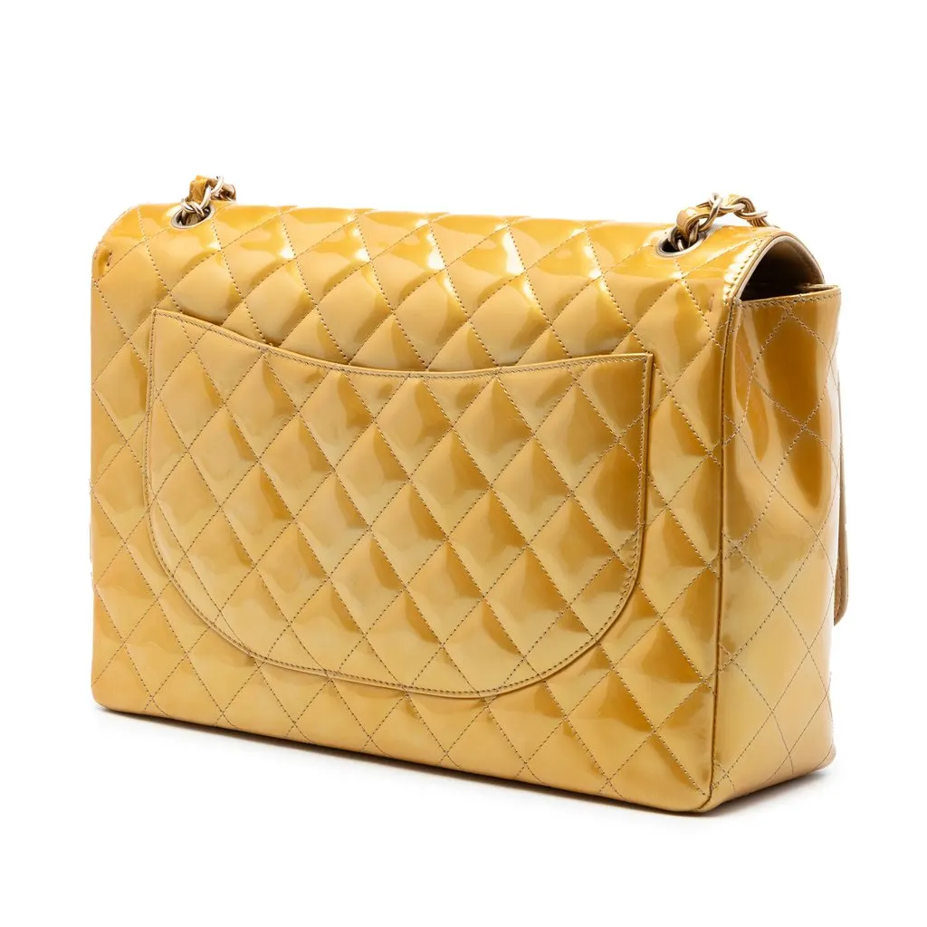 Chanel Maxi Classic Patent Single Flap Gold Leather Very good - Back View