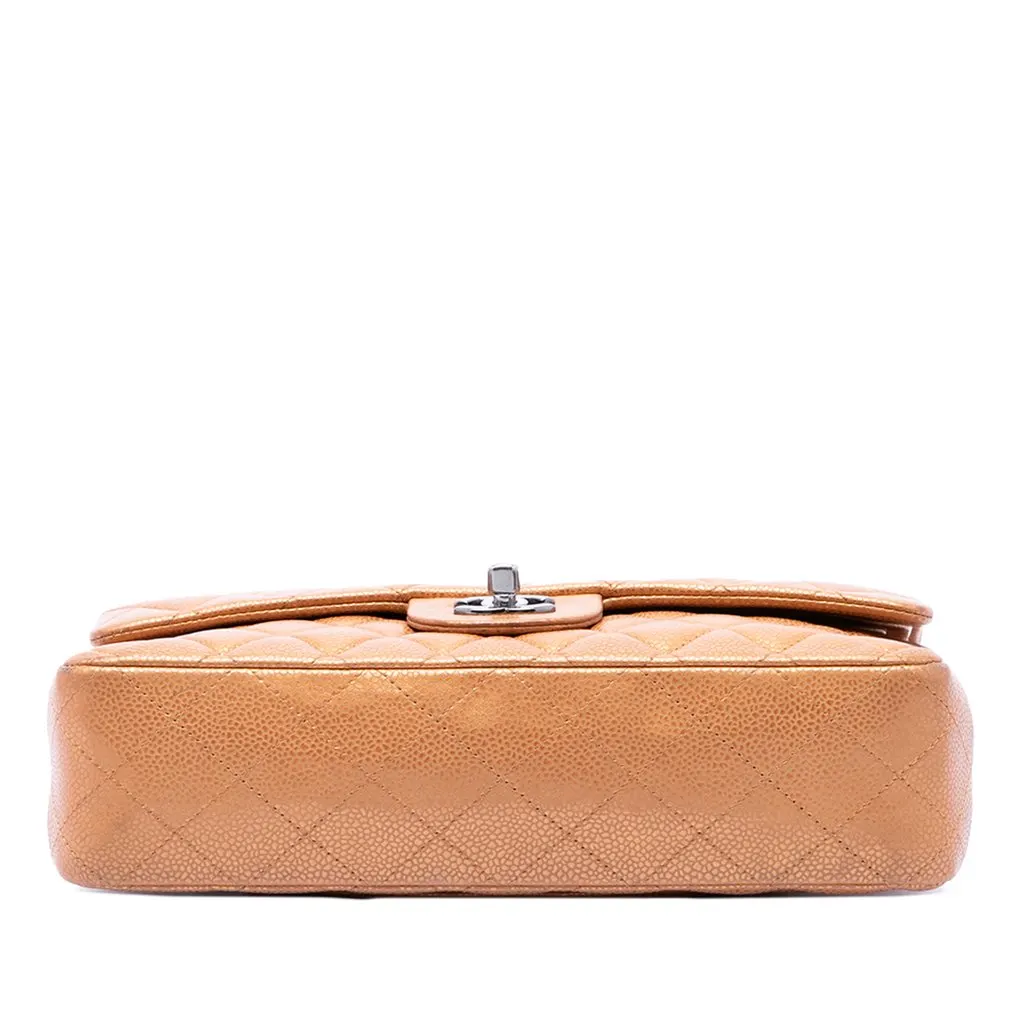 Chanel Medium Classic Metallic Caviar Double Flap Brown Leather Good - Inside View