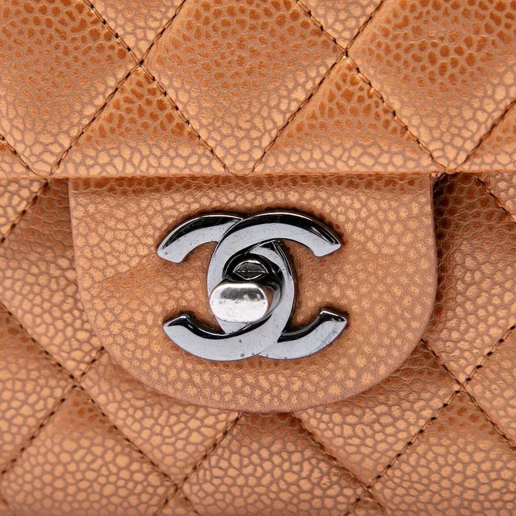 Chanel Medium Classic Metallic Caviar Double Flap Brown Leather Good - Box View