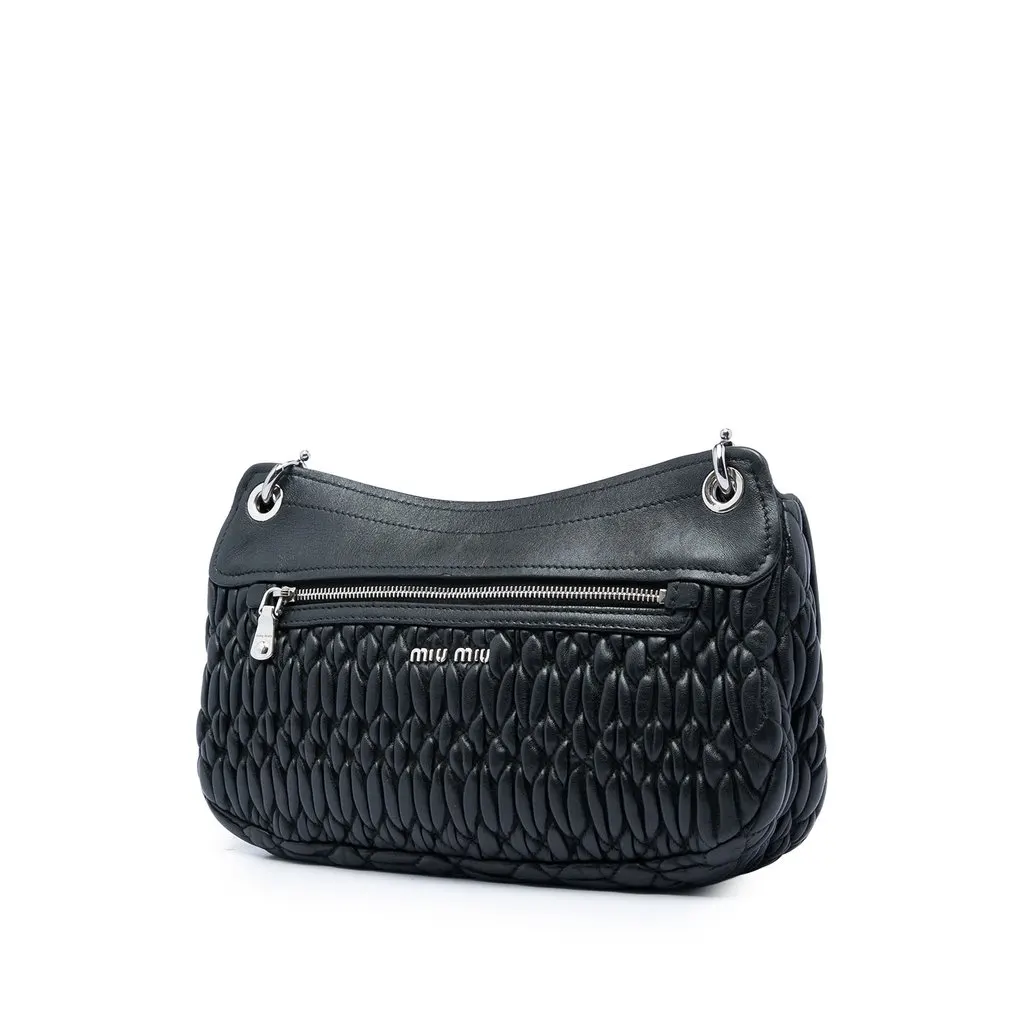 Miu Miu Matelasse Nappa Crystal Flap Crossbody Black Leather Very good - Back View
