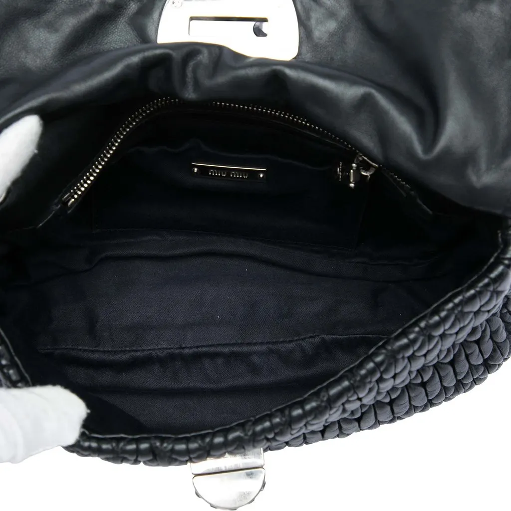 Miu Miu Matelasse Nappa Crystal Flap Crossbody Black Leather Very good - Model View