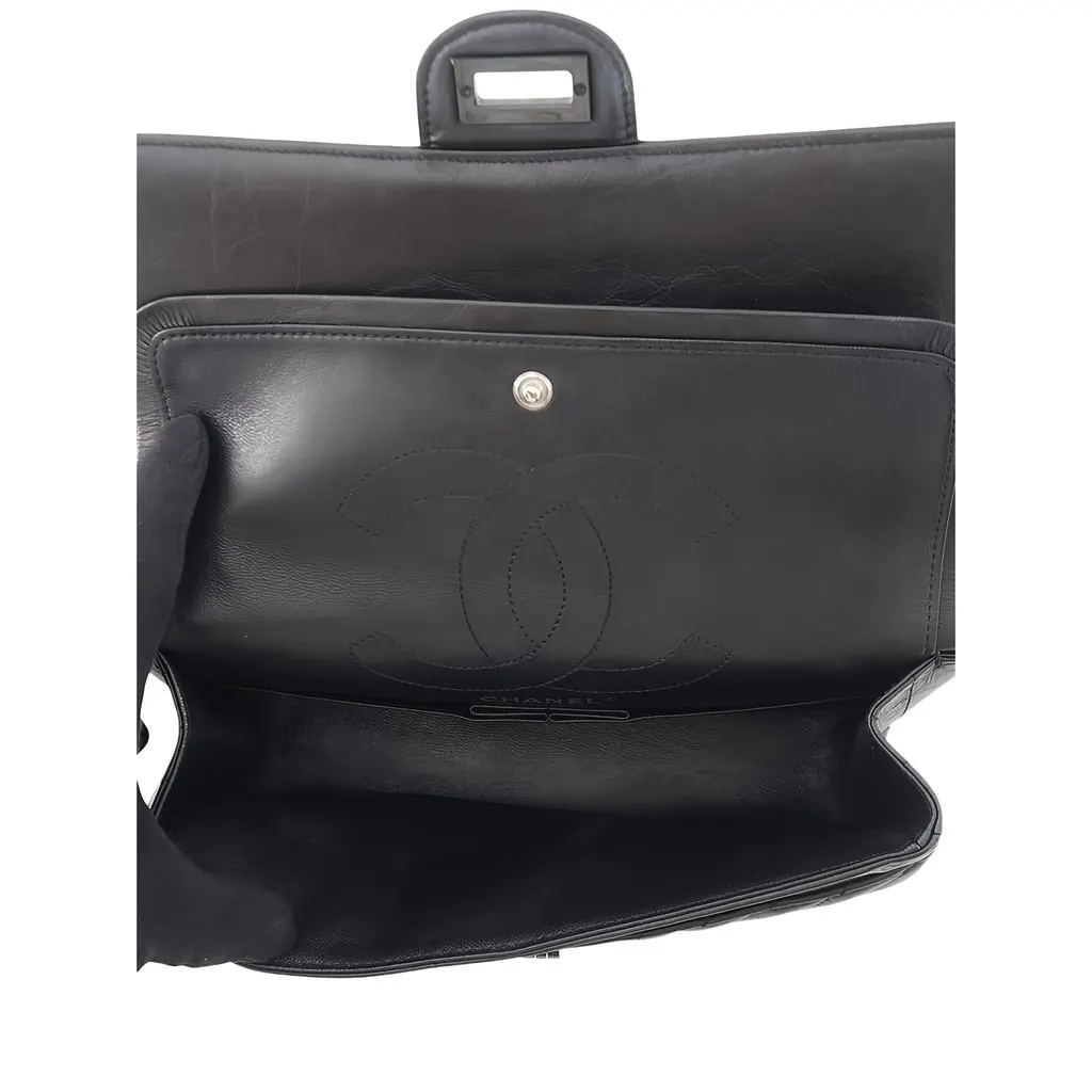 Chanel Chevron Lambskin So Black Reissue 2.55 Double Flap 225 Black Leather Very good - Inside View