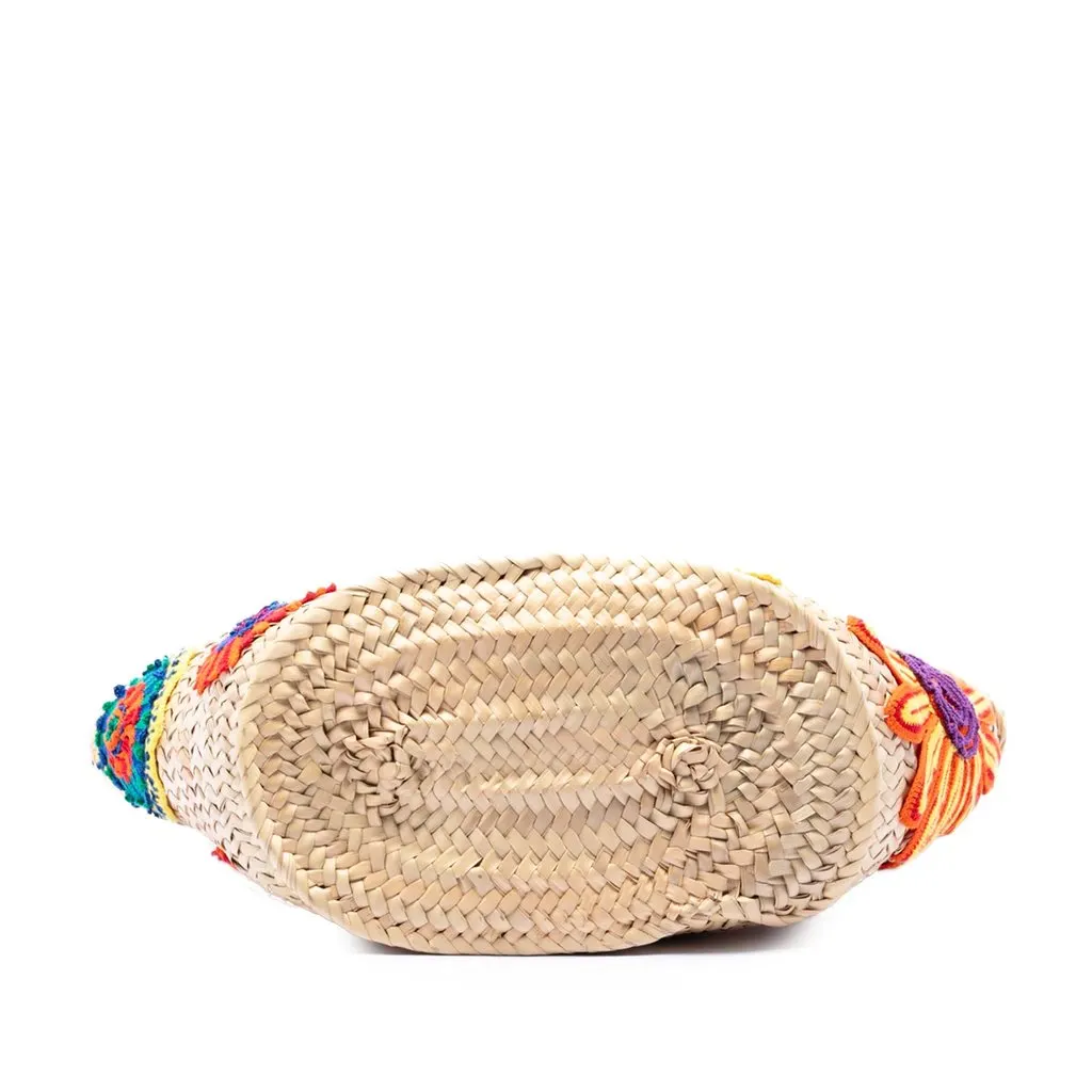 LOEWE Large Floral Embroidered Raffia Basket Tote Beige Very good - Inside View