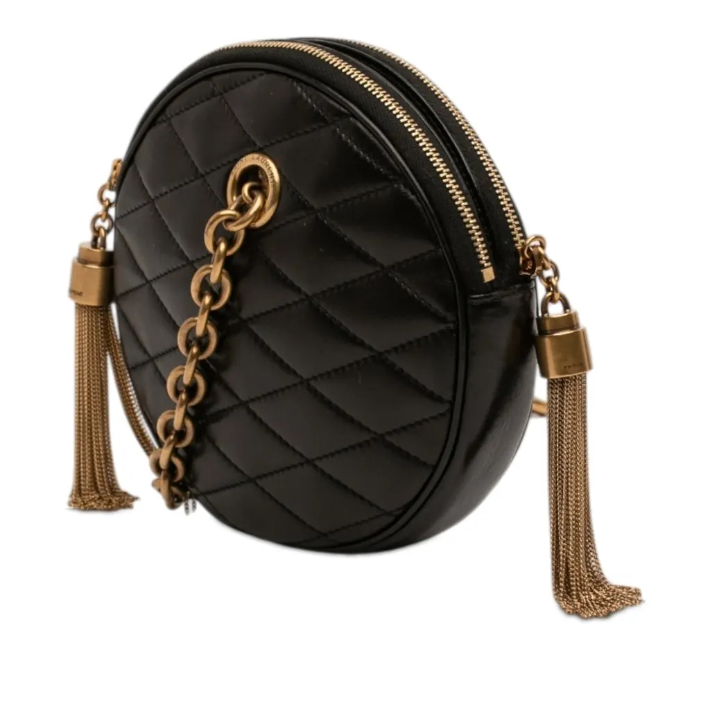 Saint Laurent Quilted Le Maillon Round Tassel Chain Crossbody Black Leather Very good - Back View