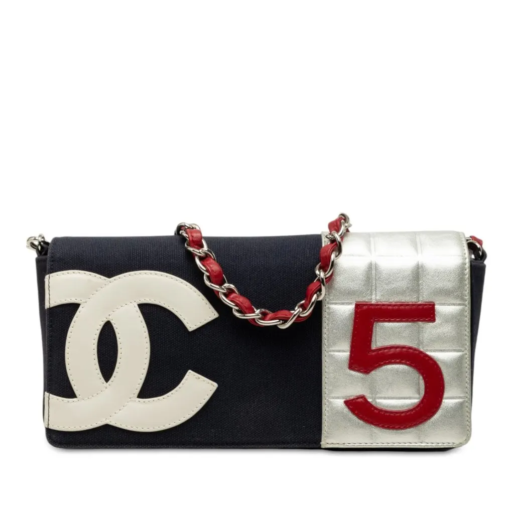 Chanel Canvas and Metallic Lambskin Chocolate Bar No.5 Flap Blue Very good - Front View