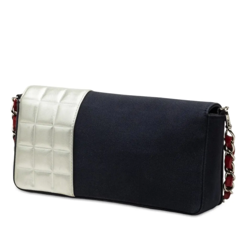 Chanel Canvas and Metallic Lambskin Chocolate Bar No.5 Flap Blue Very good - Back View