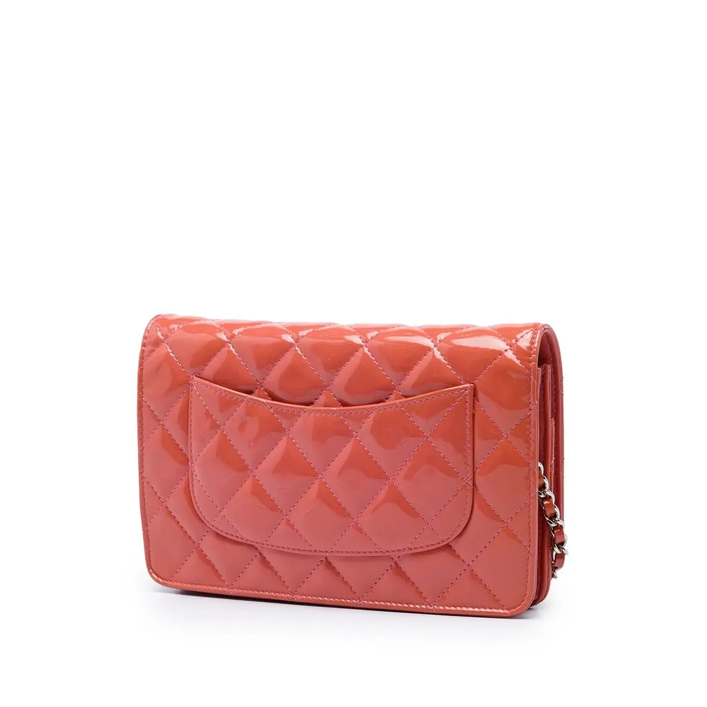 Chanel CC Quilted Patent Wallet on Chain Pink Leather Very good - Back View