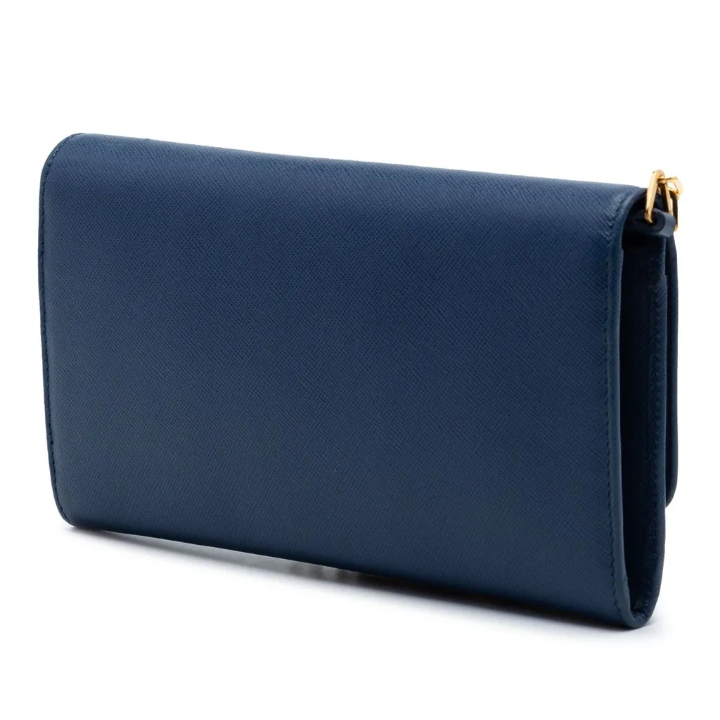 Prada Saffiano Wallet On Chain Blue Leather Very good - Back View